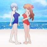 Rei and Asuka's Lesbian Fight in School Swimsuits